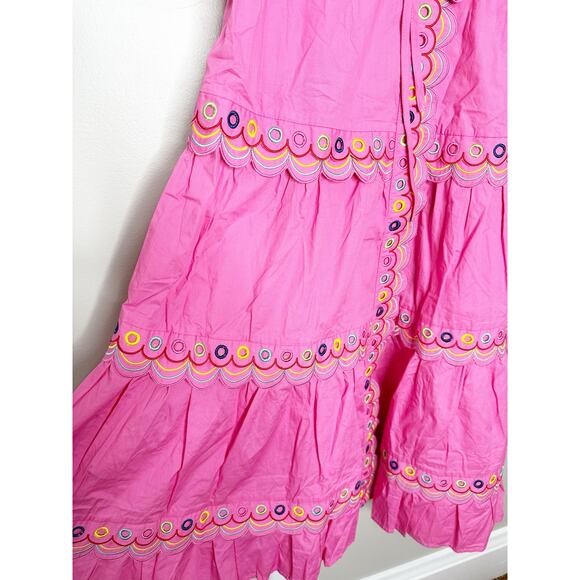 CeliaB Alvis Fuschia Pink Scalloped Edge Tiered Midi Shirt Dress XS $400 - Picture 5 of 10